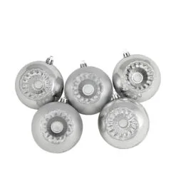 5ct Silver Retro Reflector Shatterproof 2-Finish Christmas Ball Ornaments 3.25" (80mm)