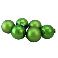 6ct Kiwi Green 2-Finish Glass Christmas Ball Ornaments 3.25" (80mm)