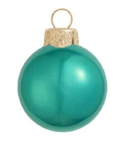 28ct Turquoise Green And Gold Shiny Glass Christmas Ball Ornaments 2" (50mm)