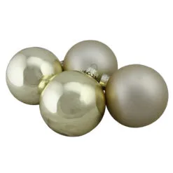 4ct Champagne Gold 2-Finish Glass Christmas Ball Ornaments 4" (100mm)