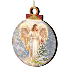 Set Of 2 Angel And Cardinal In A Woodland Wooden Christmas Ornaments 5.5"