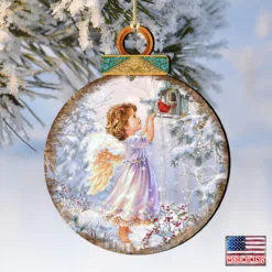 Set Of 2 Little Angel And A Bird In The Woodland Wooden Christmas Ornaments 5.5" -Deals Christmas decorations Store 8021118 1622 4 21765.1667548846