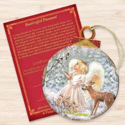 Set Of 2 Angel With Friends In The Woodland Round Wooden Christmas Ornaments 5.5" -Deals Christmas decorations Store 8021122 1703 3 52728.1667548792