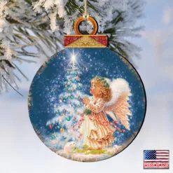 Set Of 2 Angel Wish Round Wooden Christmas Ornaments 5.5" -Deals Christmas decorations Store 8021152 0703 4 40219.1667548812