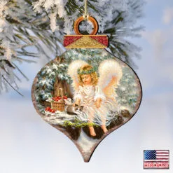 Set Of 2 Angel With An Adorable Kitty Wooden Christmas Ornaments 5.5" -Deals Christmas decorations Store 8031120 0718 4 47026.1667548823