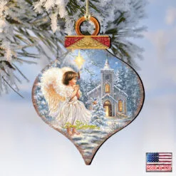 Set Of 2 Angel At The Chapel Onion Shaped Wooden Christmas Ornaments 5.5" -Deals Christmas decorations Store 8031121 1606 4 58590.1667548769