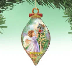 Set Of 2 Little Angel With Cardinals In Their House Wooden Ornaments 5.5" -Deals Christmas decorations Store 8041150 dg 4 68751.1667548792