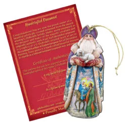 Set Of 2 Santa Goat And The Guardian Angels Wooden Christmas Ornaments 5.5"