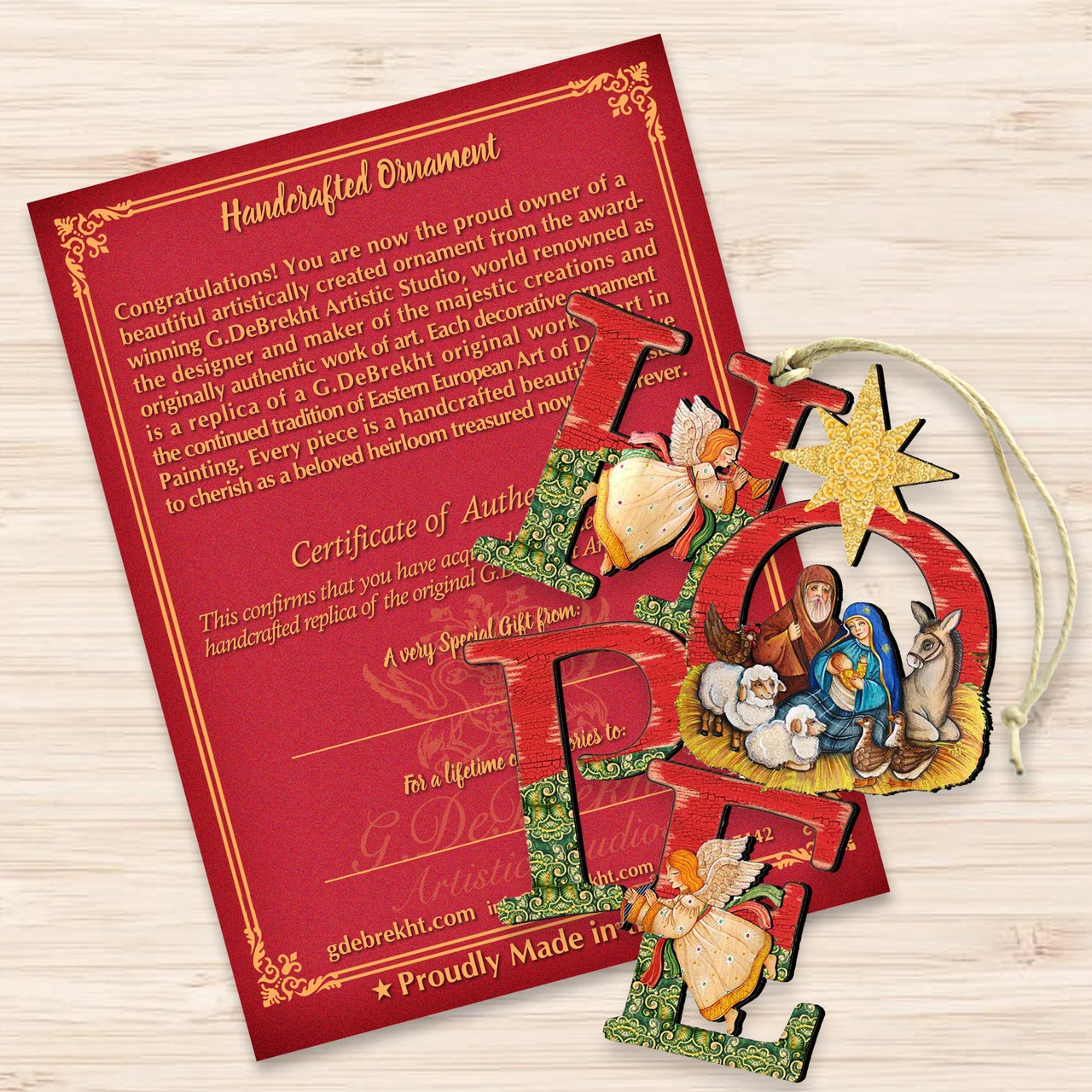 Set Of 2 Magnificent Nativity "Hope" Wooden Christmas Ornaments 5.5" 3 Set Of 2 Magnificent Nativity "Hope" Wooden Christmas Ornaments 5.5" - Image 3