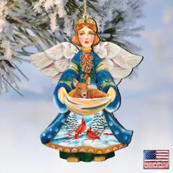 Set Of 2 Angel With Cardinals And Deer Wooden Christmas Ornaments 5.5" -Deals Christmas decorations Store 8152510 4 84359.1667549638