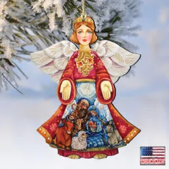 Set Of 2 Angel Nativity Wooden Christmas Ornaments 5.5" -Deals Christmas decorations Store 8152722 4 58861.1667549652