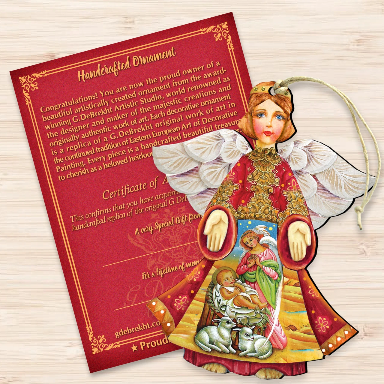 Set Of 2 Angel With Mary And Joseph Wooden Christmas Ornaments 5.5" 3 Set Of 2 Angel With Mary And Joseph Wooden Christmas Ornaments 5.5" - Image 3