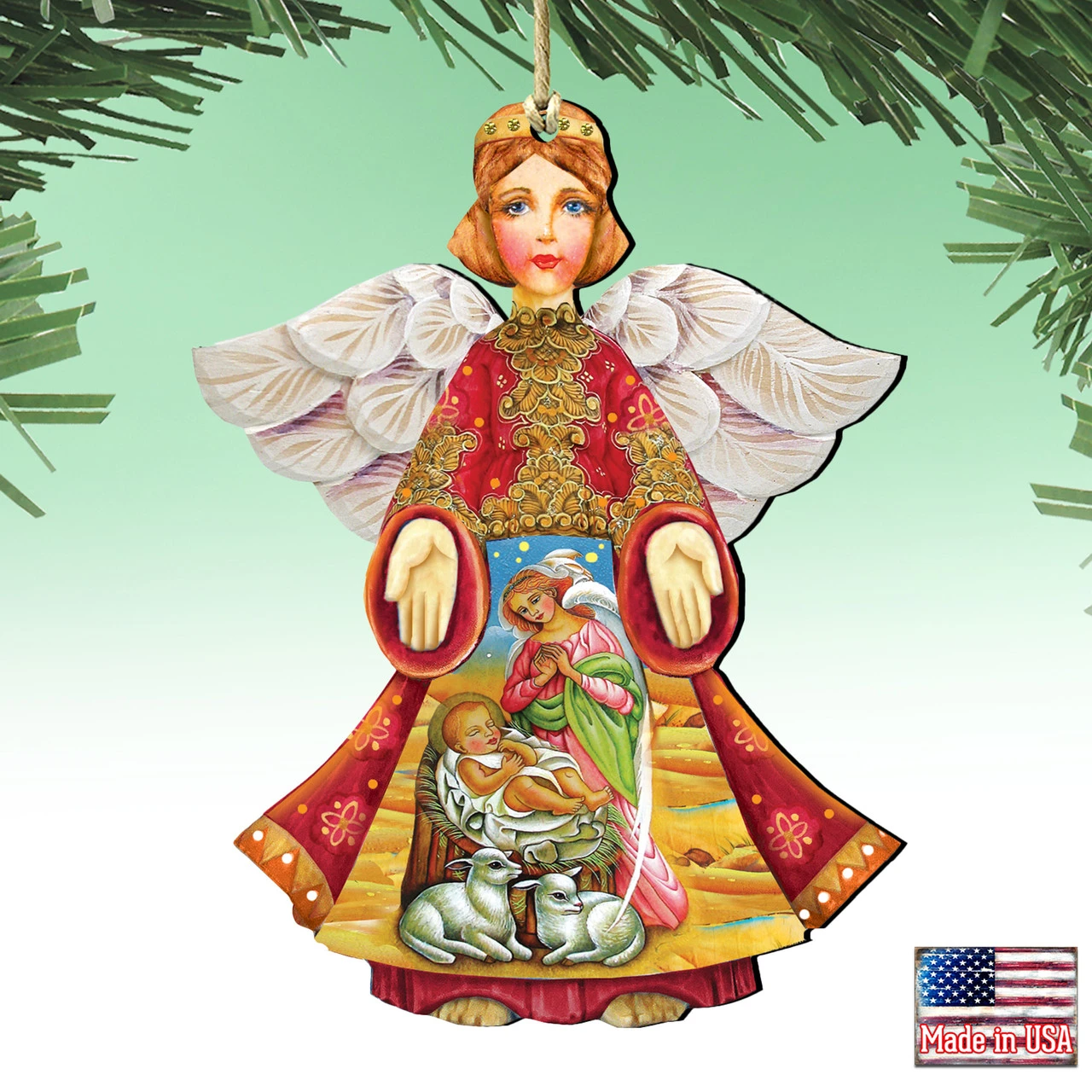 Set Of 2 Angel With Mary And Joseph Wooden Christmas Ornaments 5.5" 4 Set Of 2 Angel With Mary And Joseph Wooden Christmas Ornaments 5.5" - Image 4