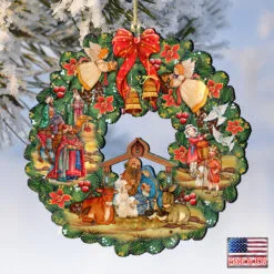 Set Of 2 Nativity Wreath Wooden Christmas Ornaments 5.5" 7 Set Of 2 Nativity Wreath Wooden Christmas Ornaments 5.5" -Deals Christmas decorations Store 8185314 4 10859.1667549636