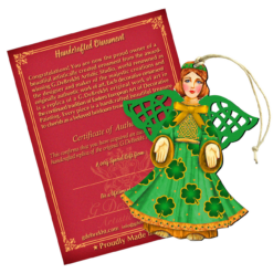 Set Of 2 Irish Angel Wooden Christmas Ornaments 5.5"