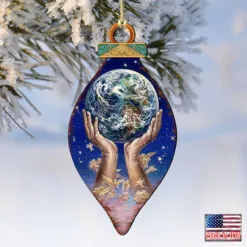 Set Of 2 Hands Holding Earth Wooden Christmas Ornaments 5.5" -Deals Christmas decorations Store 845131 jw 4 83914.1667549697