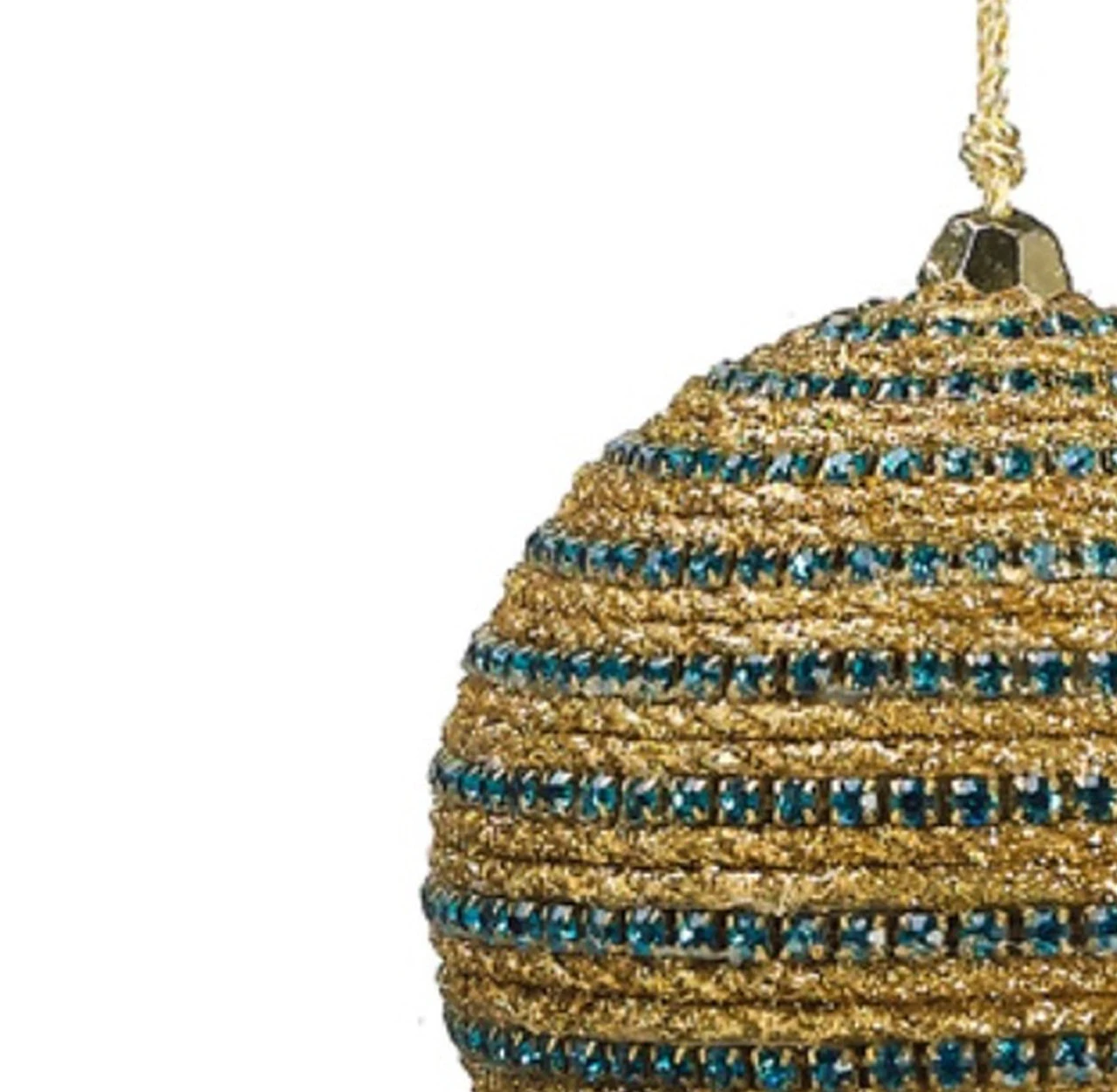 3" Regal Peacock Glittered Gold And Turquoise Blue Peacock Striped Christmas Ball Ornament 3 3" Regal Peacock Glittered Gold And Turquoise Blue Peacock Striped Christmas Ball Ornament - Image 3
