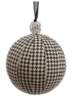 Black And Beige Houndstooth With Rhinestone Cap Christmas Ball Ornament 6" (150mm)