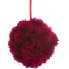 Burgundy Red Plush Glittered Pom Pom Christmas Ball Ornament 6" (152.4 Mm)