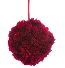 Burgundy Red Plush Glittered Pom Pom Christmas Ball Ornament 6" (152.4 Mm)