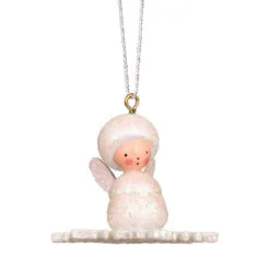 2" Beige, White, And Purple Angel On Snowflake With Sparkles Collectible Christian Ulbricht Ornament