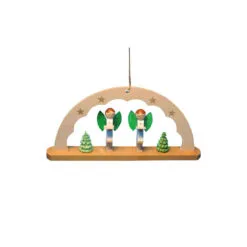 4" Beige, Green, And Orange Handcrafted Angels With Arch Richard Glaesser Hanging Ornament
