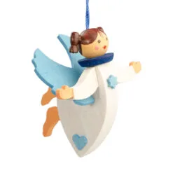 2" Blue, Beige, And Brown Handcrafted Wooden Flying Angel Graupner Ornament