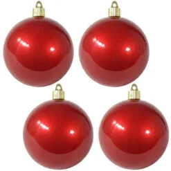 4ct Candy Red Shatterproof Christmas Ball Ornaments 4" (100mm)