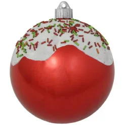 2ct Red And White Candy Sprinkles Shatterproof Matte Christmas Ball Ornaments 6" (150mm)