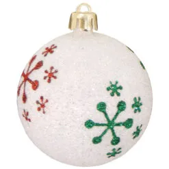 4ct Snowball White And Red Snowflakes Shatterproof Glitter Christmas Ball Ornaments 3.25" (80mm)