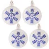 4ct Blue And White Leafy Flake Shatterproof Christmas Ball Ornament 3" (80mm)
