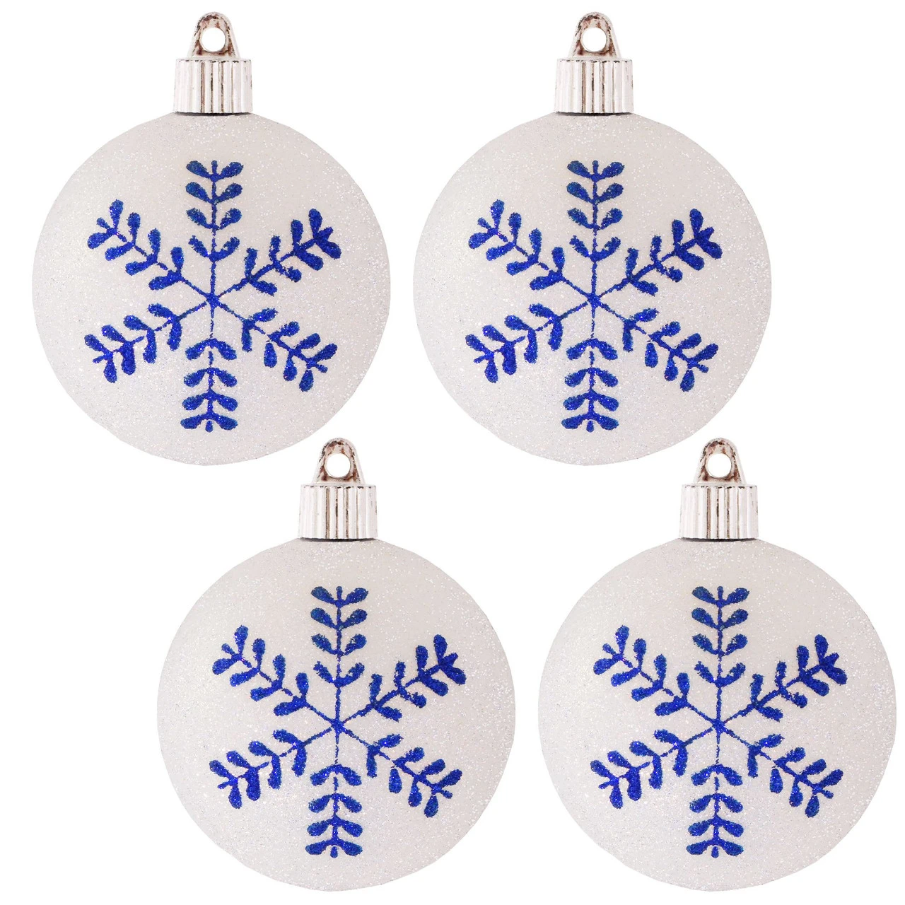 4ct Blue And White Leafy Flake Shatterproof Christmas Ball Ornament 3" (80mm) 1 4ct Blue And White Leafy Flake Shatterproof Christmas Ball Ornament 3" (80mm)