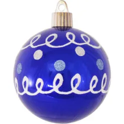 4ct Azure Blue Loops And Dots Shatterproof Shiny Christmas Ball Ornaments 3.25" (80mm)