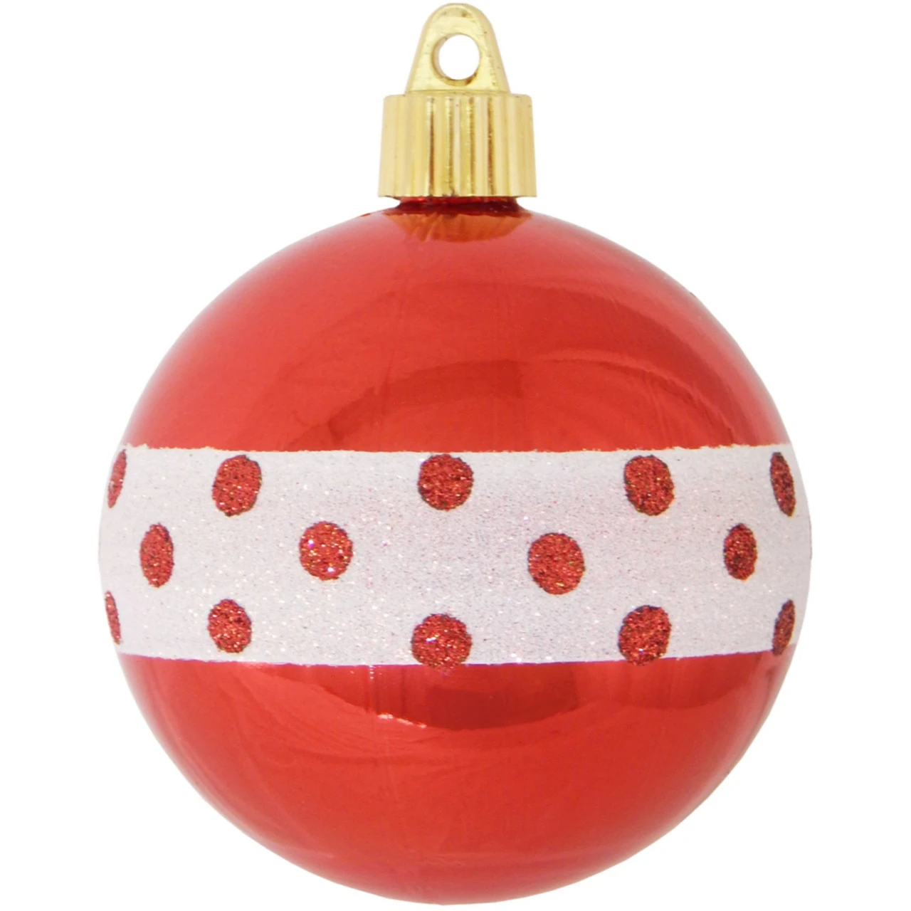 4ct Red And White Dotted Band Shatterproof Shiny Christmas Ball Ornaments 3.25" (80mm) 1 4ct Red And White Dotted Band Shatterproof Shiny Christmas Ball Ornaments 3.25" (80mm)
