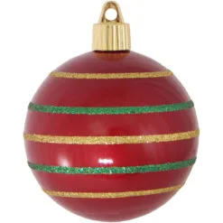 4ct Candy Red And Gold Striped Shatterproof Shiny Christmas Ball Ornaments 3.25" (80mm)