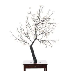 47.25" White And Black Outdoor Cherry Blossom Tree With Floral Lights