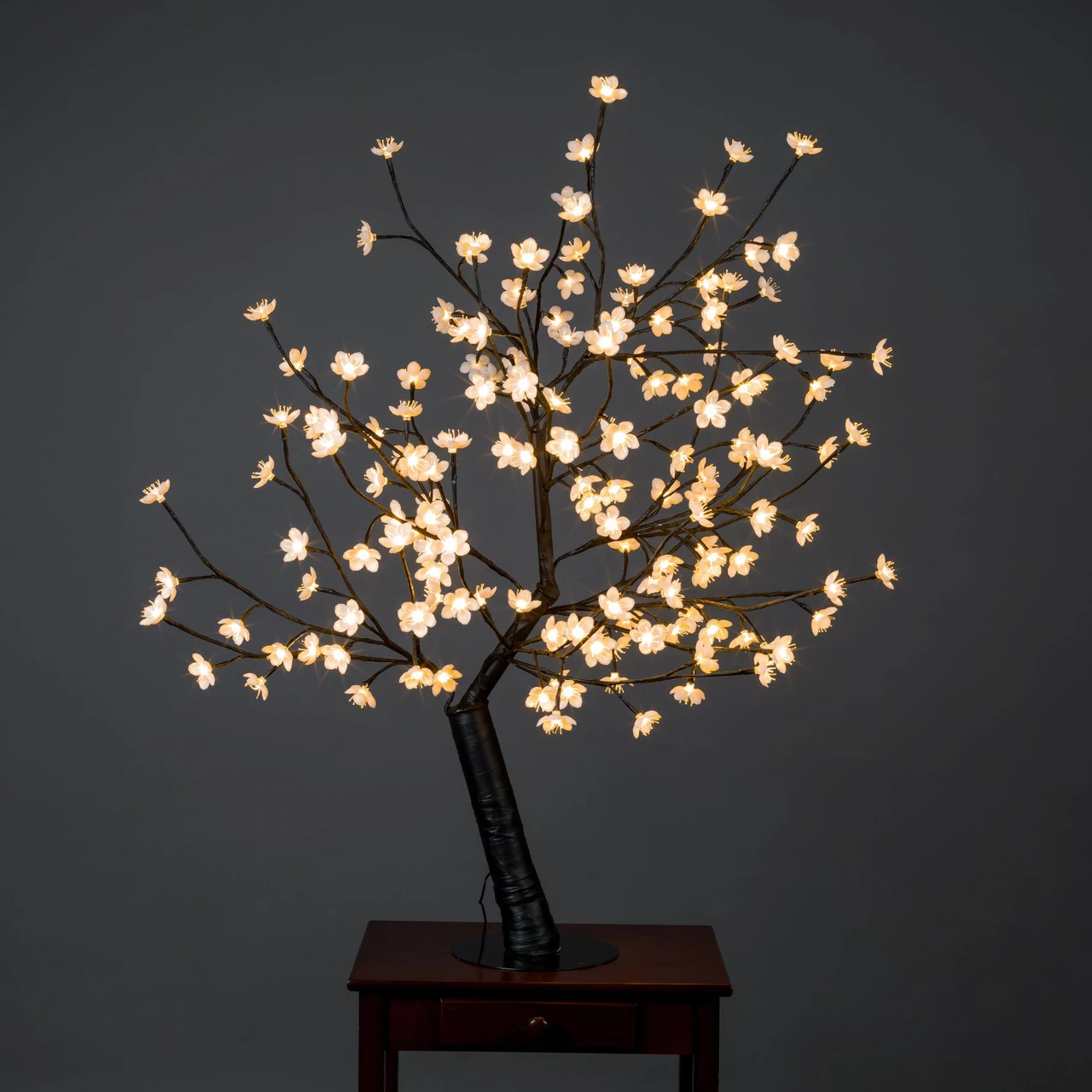47.25" White And Black Outdoor Cherry Blossom Tree With Floral Lights 2 47.25" White And Black Outdoor Cherry Blossom Tree With Floral Lights - Image 2