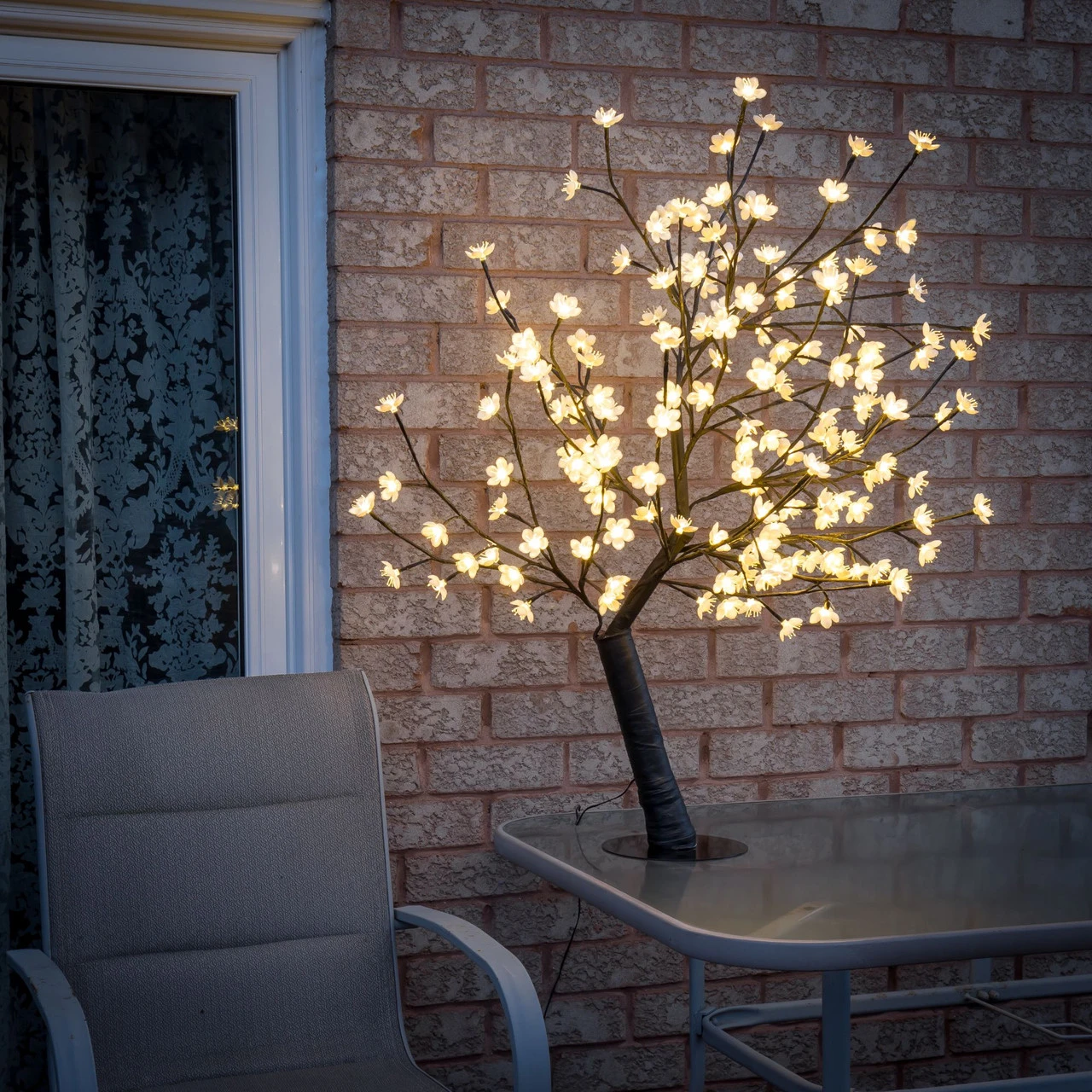47.25" White And Black Outdoor Cherry Blossom Tree With Floral Lights 5 47.25" White And Black Outdoor Cherry Blossom Tree With Floral Lights - Image 5
