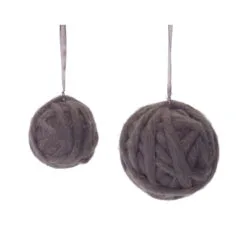 Set Of 12 Black Ball Hanging Ornament In Yarn Finish - 4.50"