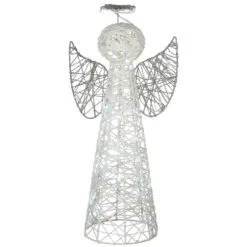24" Pre-Lit White And Silver Angel Cone Christmas Tree
