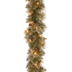 9' Pre-Lit Glittery Pine Christmas Garland – Clear Lights