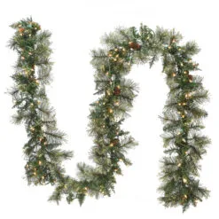 9' X 10" Pre-Lit Pine Cones And Glitter Embellished Artificial Christmas Garland - Clear Lights