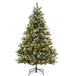 6.5' Pre-Lit Full Glittery Pine Artificial Christmas Tree, Clear Lights
