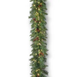 9' Pre-Lit Spruce Mixed Cones Artificial Christmas Garland – Warm White LED Lights