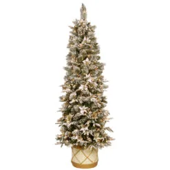 6' Pre-Lit Slim Frosted Colonial Artificial Half Wall Christmas Tree - Clear Lights