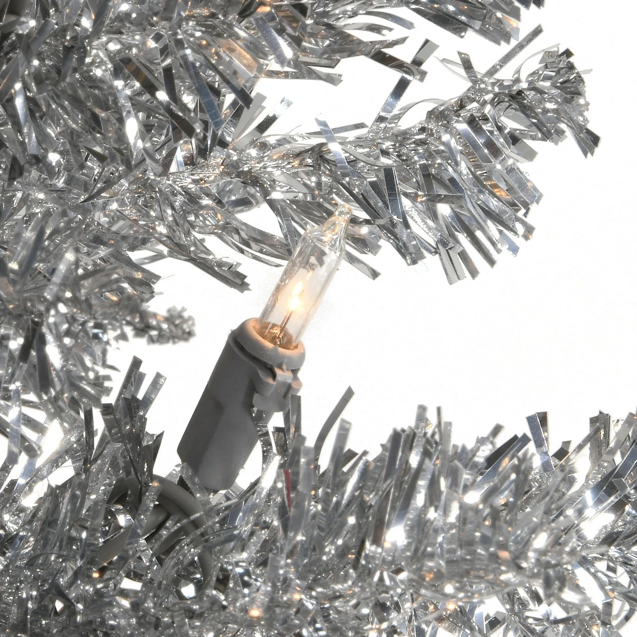 7' Pre-Lit Pencil Silver Tinsel Artificial Christmas Tree - Clear Lights 2 7' Pre-Lit Pencil Silver Tinsel Artificial Christmas Tree - Clear Lights - Image 2