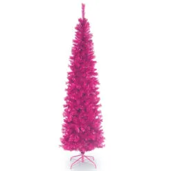 6' Pink Pencil Tinsel Artificial Christmas Tree - Unlit Lights