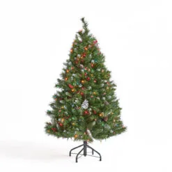 4.5' Pre-Lit Full Mixed Spruce Artificial Christmas Tree With Frosted Branches - Multicolor Lights