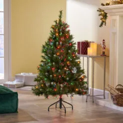 4.5' Pre-Lit Full Mixed Spruce Artificial Christmas Tree With Frosted Branches - Multicolor Lights -Deals Christmas decorations Store dnhhf 307367 5 20217.1667678361