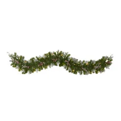 6' X 12" Pre-Lit Flocked And Berries Artificial Christmas Garland, Clear LED Lights